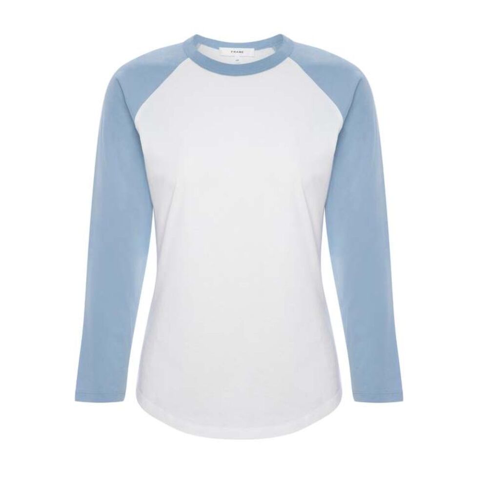 FRAME NWT Raglan Baseball Tee Blue Ivory 3/4 Sleeve Cotton Shirt